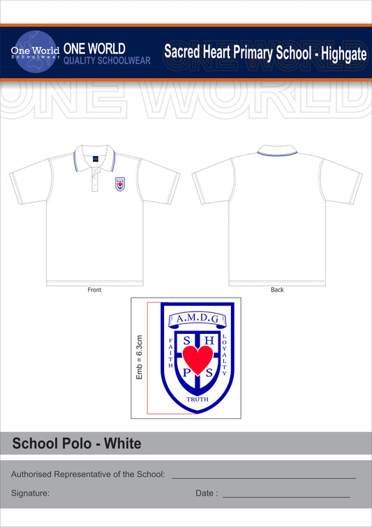School Polo - White -  Embroidered Logo